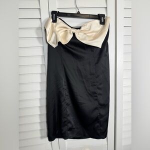 NWT Princess Polly Black and Cream Bow Strapless Sheath Dress Size 12